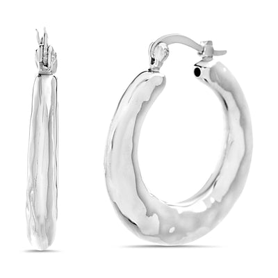Hammered Texture Sterling Silver Hoop Earrings