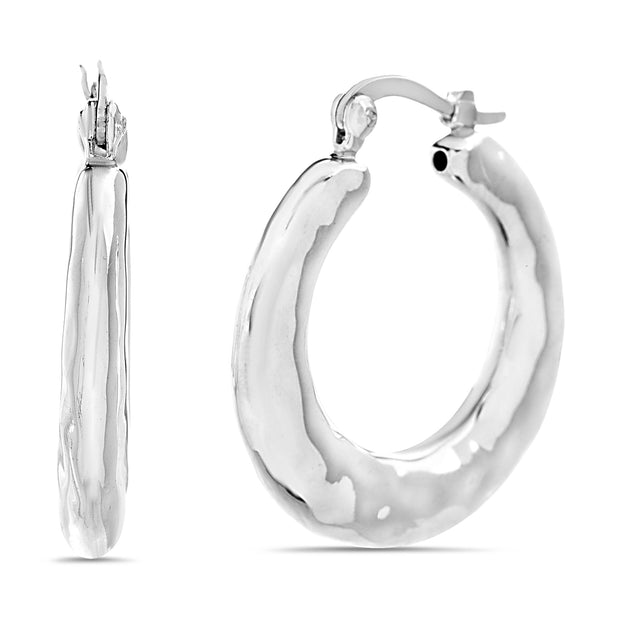 Hammered Texture Sterling Silver Hoop Earrings