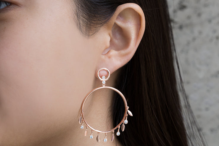 Open Circle CZ Bezel Set Dangle Post Earring in Sterling Silver