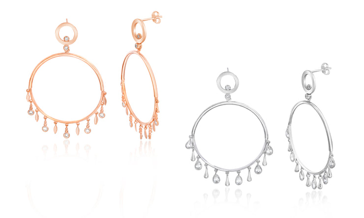 Open Circle CZ Bezel Set Dangle Post Earring in Sterling Silver