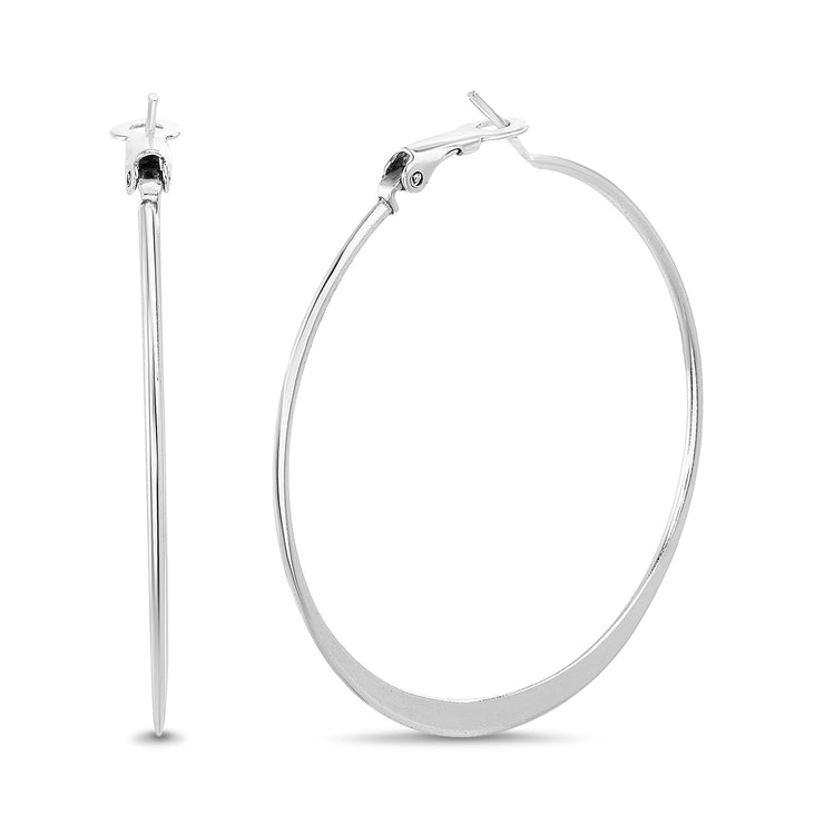 Sterling Silver 40mm Flat Hoop Earring with Clip Back
