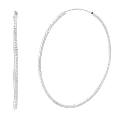 Sterling Silver 60mm Diamond Cut Design Endless Hoop Earrings