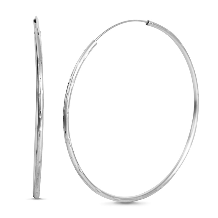 Sterling Silver 60mm Hammered Design Endless Hoop Earrings