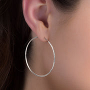 Sterling Silver 60mm Hammered Design Endless Hoop Earrings