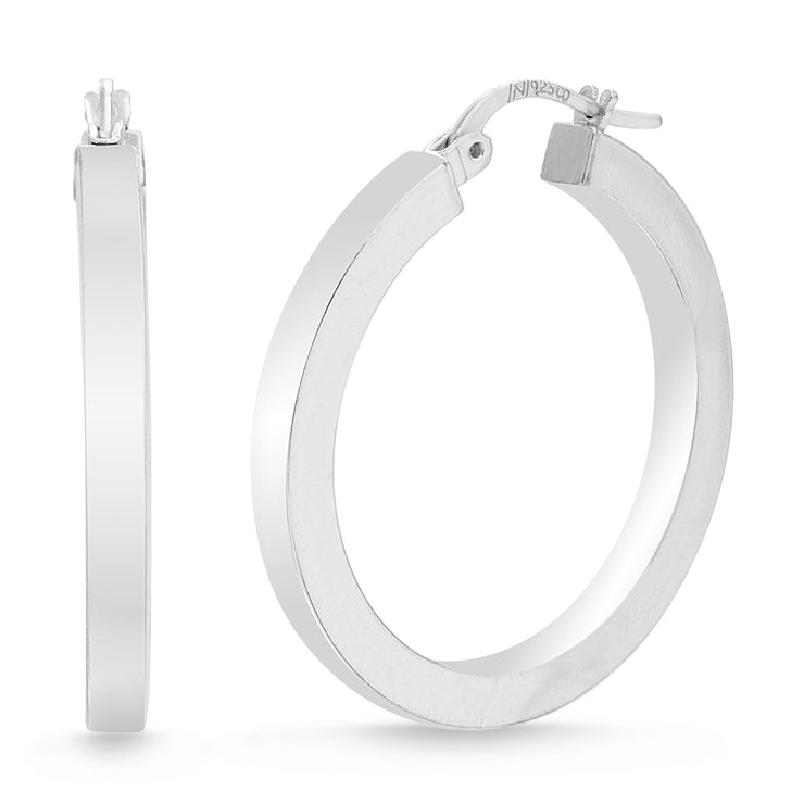 Sterling Silver 30mm Squared Hoop Earrings