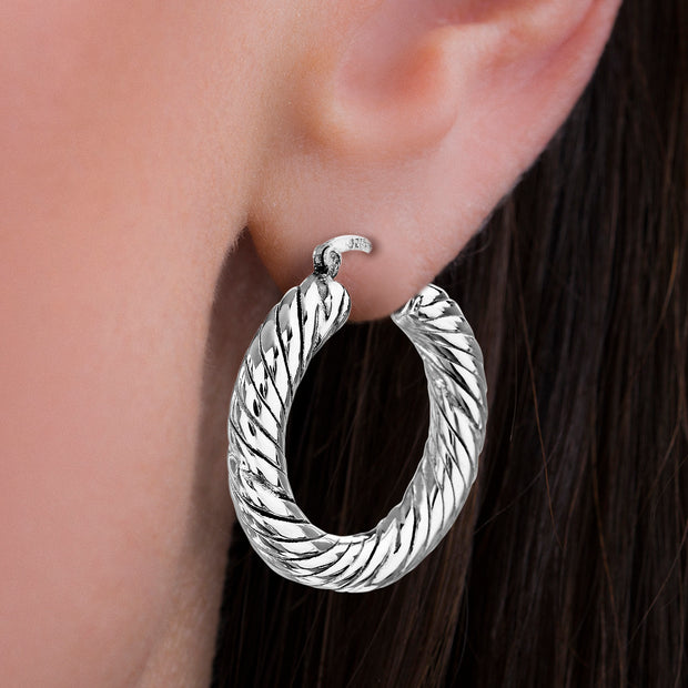 30mm Sterling Silver Twisted Rope Hoop Earrings