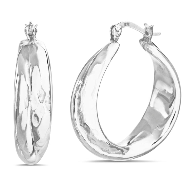 Hammered Texture Sterling Silver Hoop Earrings