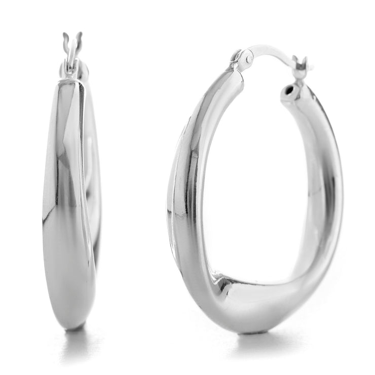 Sterling Silver Twisted Oval Hoop Earrings