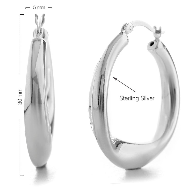 Sterling Silver Twisted Oval Hoop Earrings