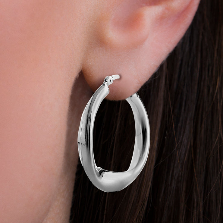 Sterling Silver Twisted Oval Hoop Earrings