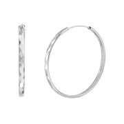 Sterling Silver 40mm Faceted Endless Hoop Earrings