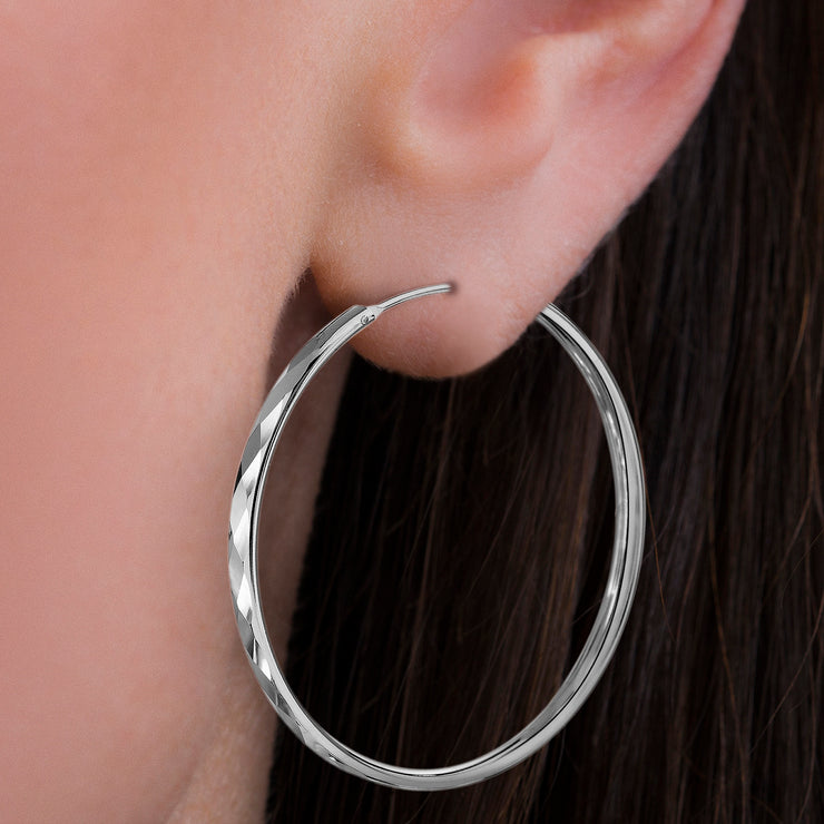 Sterling Silver 40mm Faceted Endless Hoop Earrings