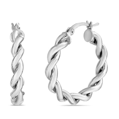 25mm Sterling Silver Twisted Hoop Earrings