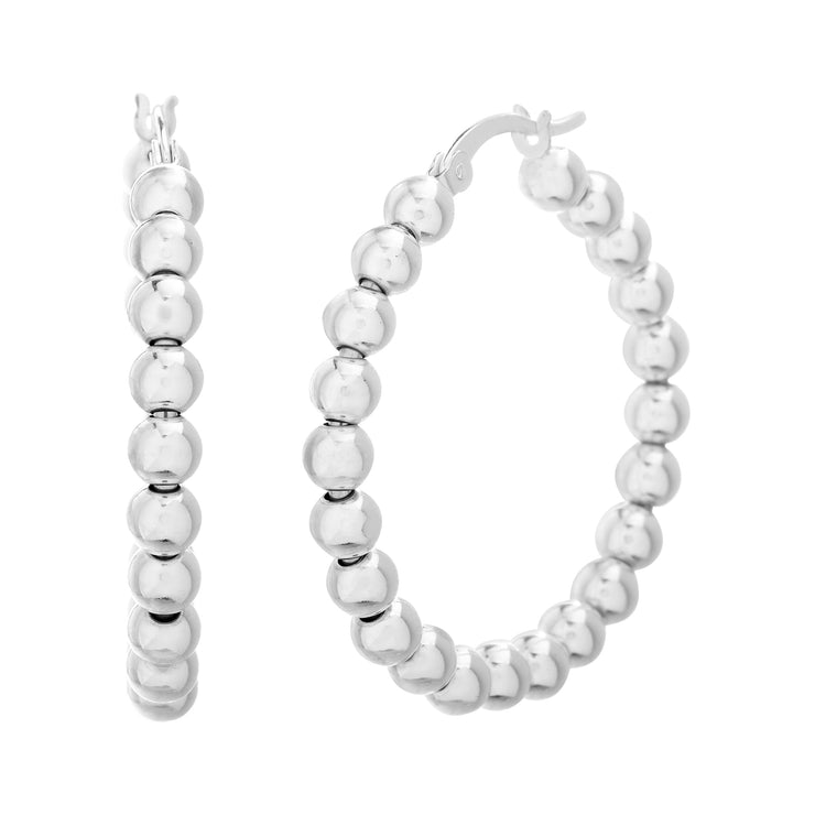 Beaded Ball Hoop Earrings in Sterling Silver