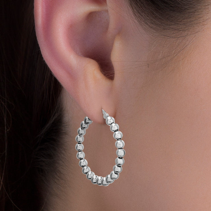 Beaded Ball Hoop Earrings in Sterling Silver