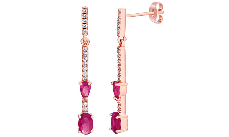 Simulated Pink Tourmaline and Cubic Zirconia Linear Earrings in Rose Gold Plated Sterling Silver
