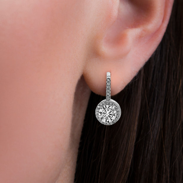 6mm Cubic Zirconia Stud/Halo/Lever Back Trio Earring Set in Rhodium Plated Sterling Silver