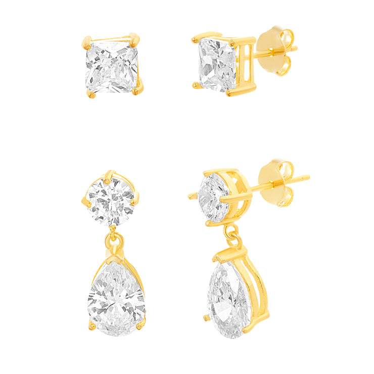 Cubic Zirconia Stud and Drop Earring Set in Sterling Silver