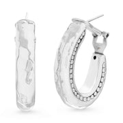 Hammered Texture Beaded Sterling Silver Omega Hoop Earrings