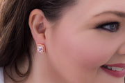 Emerald Cut Cubic Zirconia Stud  Halo Earring in Sterling Silver