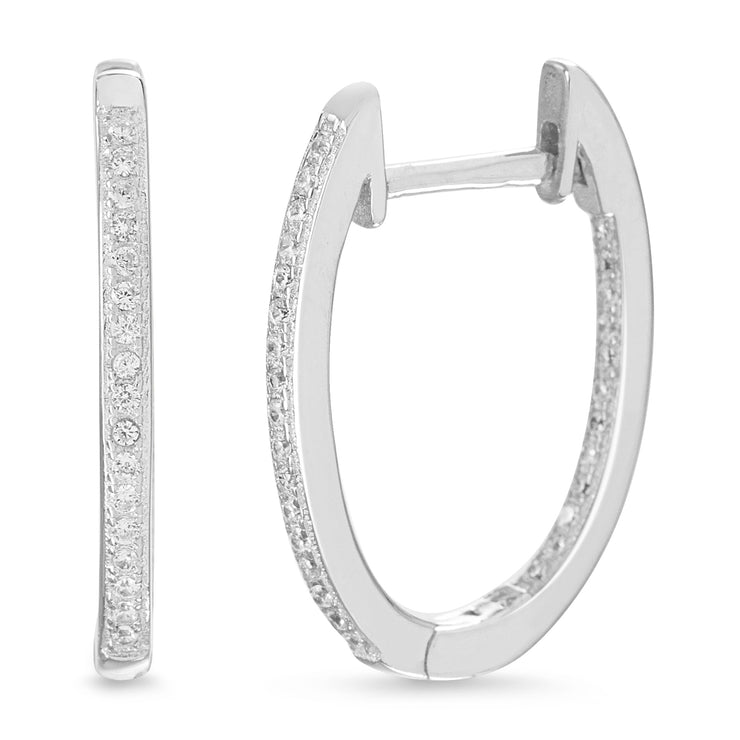 Cubic Zirconia Inside Outside Huggie Hoop Earrings in Rhodium Plated Sterling Silver