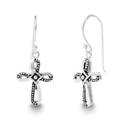 Oxidized Sterling Silver Cross Earrings on French Wire Backs