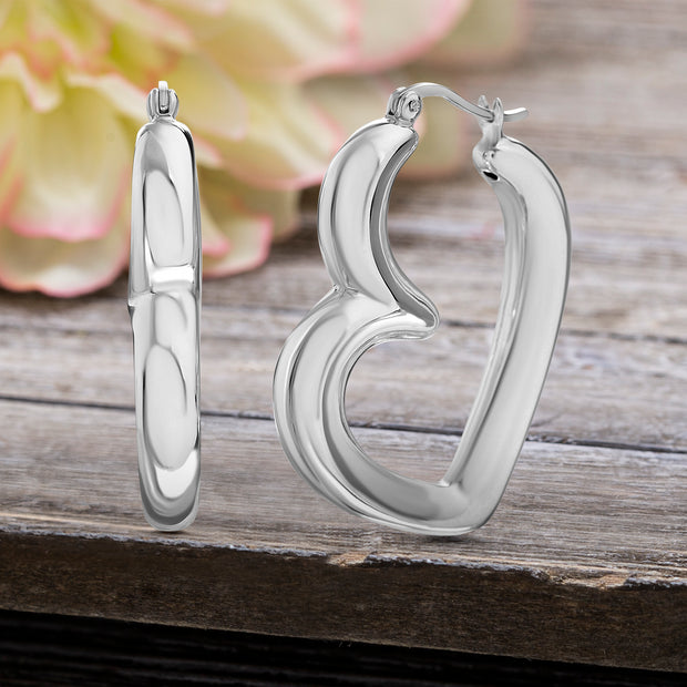 Heart or Circle Shaped Hoop Earrings in E-Coat Plated Sterling Silver