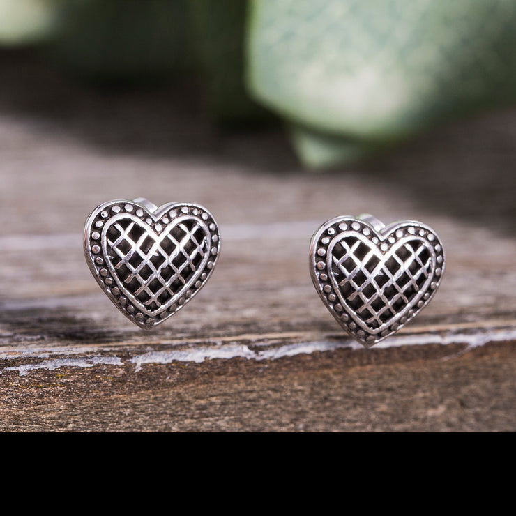 Sterling Silver Filigree Heart Stud Earrings