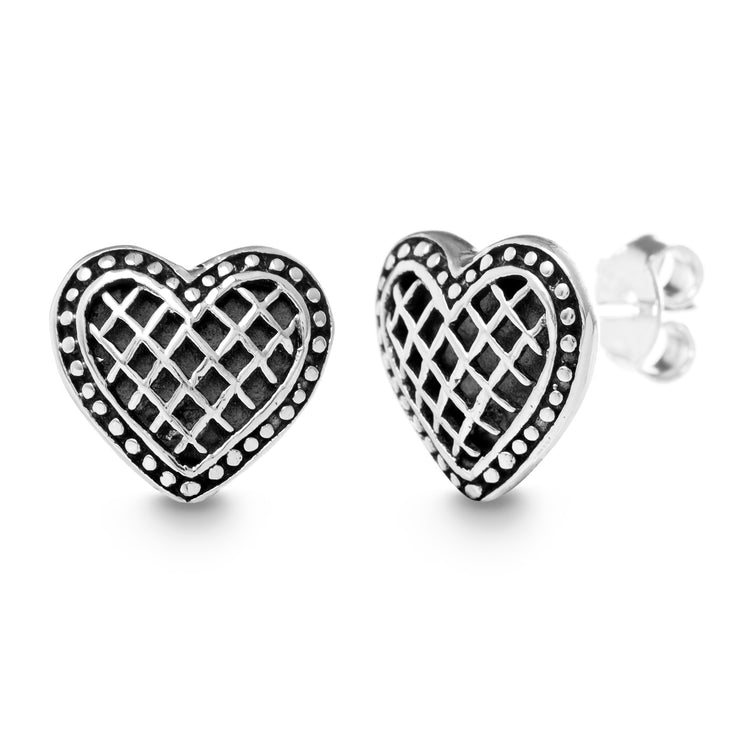 Sterling Silver Filigree Heart Stud Earrings