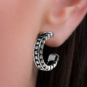 Oxidized Sterling Silver Half Hoop Beaded Post Earrings