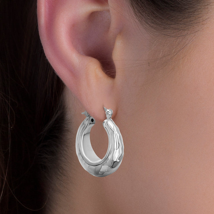 Hammered Hoop Earrings in Sterling Silver