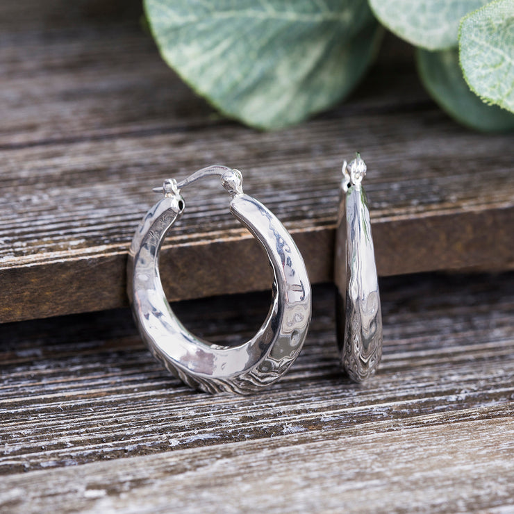 Hammered Circle Hoop Earrings in Sterling Silver