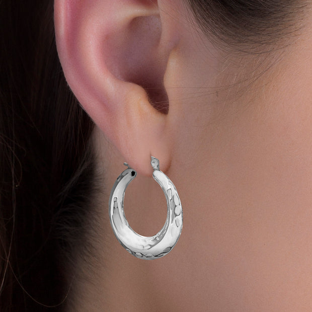 Hammered Circle Hoop Earrings in Sterling Silver