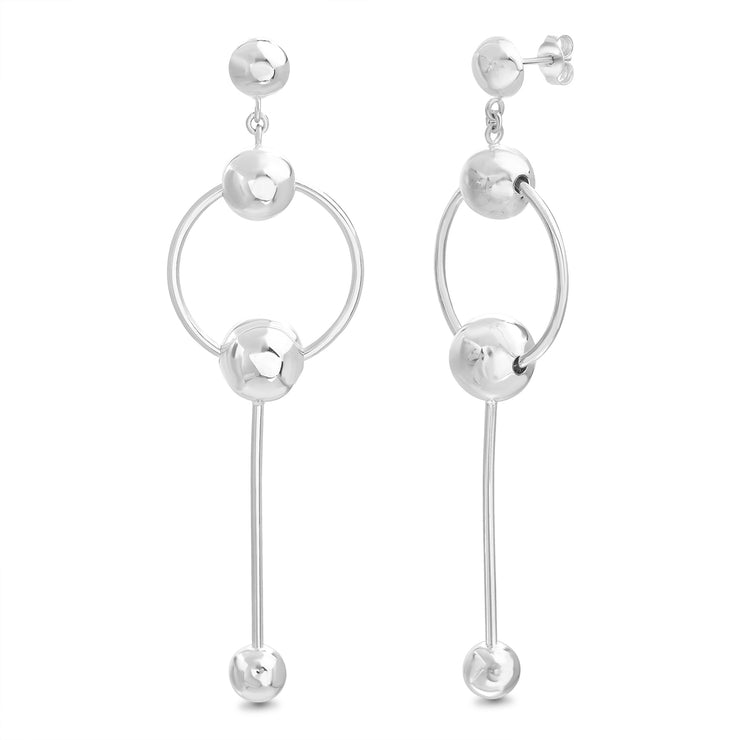 Sterling Silver Circle Linear Drop Dangle Earrings