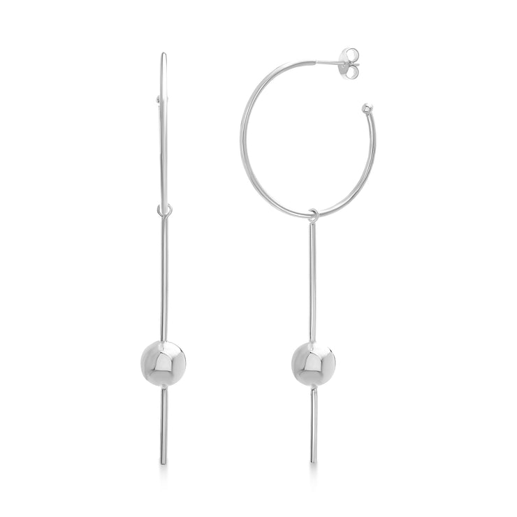 Sterling Silver C Hoop Earrings with Ball Drop Dangle