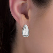 "J"- Shape Hammered Omega Earrings in Polished Sterling Silver