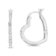 Crystal Heart Shape Hinge Earrings in Rhodium Plated Sterling Silver