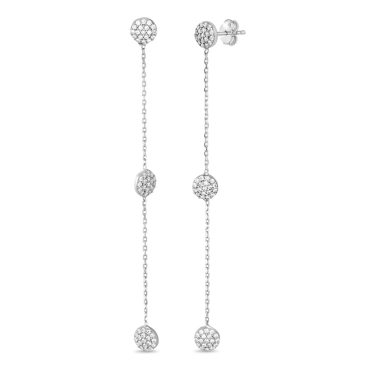 Cubic Zirconia Station Chain Linear Earrings in Rhodium Plated Sterling Silver