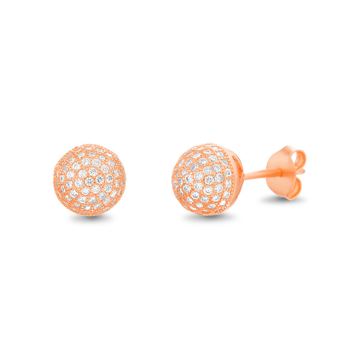 Cubic Zirconia 6mm Pave Ball Stud Earrings in Rhodium Plated Sterling Silver