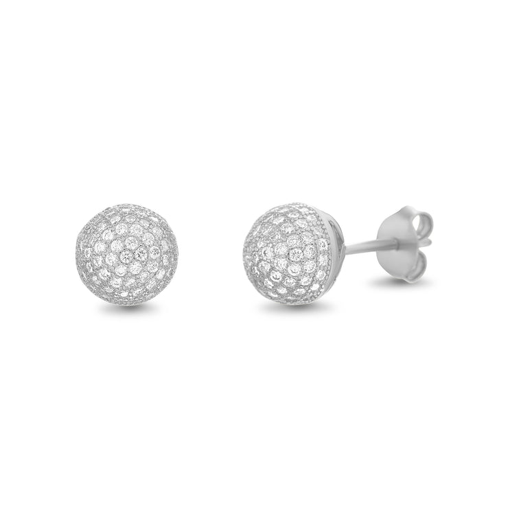 Cubic Zirconia 6mm Pave Ball Stud Earrings in Rhodium Plated Sterling Silver