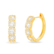 Round Prong Set Cubic Zirconia Hoop Bridal Halo Earring for Women in Yellow Gold Plated 925 Sterling Silver