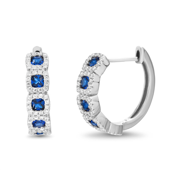 Round and Princess Cut Cubic Zirconia Halo Hoop Earrings in Sterling Silver