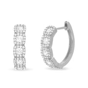 Round and Princess Cut Cubic Zirconia Halo Hoop Earrings in Sterling Silver