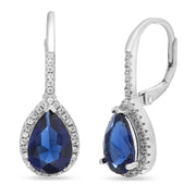Simulated Aquamarine or Blue Sapphire and Cubic Zirconia Leverback Earring in Plated Sterling Silver