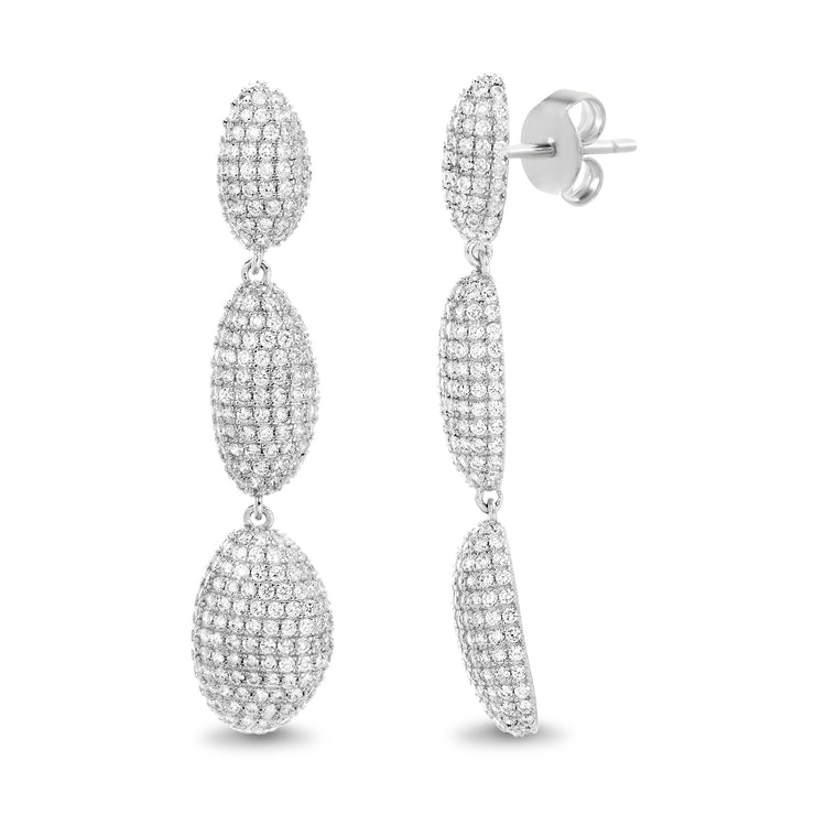 Cubic Zirconia Pave Dangle Drop Earrings in Rhodium Plated Sterling Silver