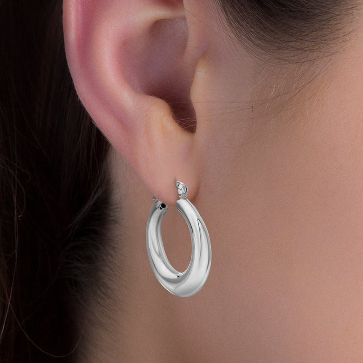 Polished Round Hoop Earrings in Sterling Silver