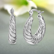 Shrimp Design Hoop Earrings in Rhodium Plated Sterling Silver