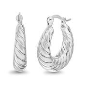 Shrimp Design Hoop Earrings in Rhodium Plated Sterling Silver