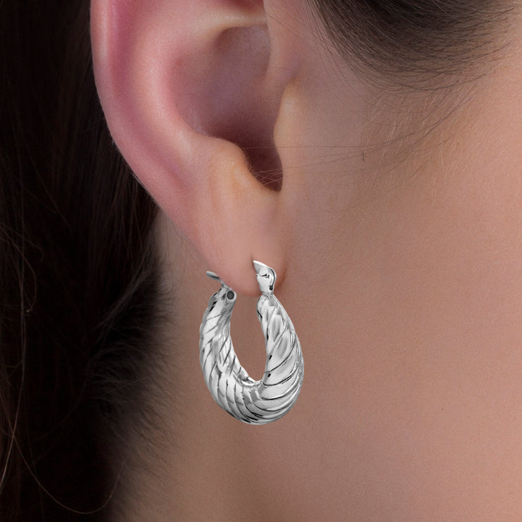 Shrimp Design Hoop Earrings in Rhodium Plated Sterling Silver