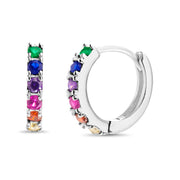 Rainbow Cubic Zirconia Hoop Earrings in Sterling Silver